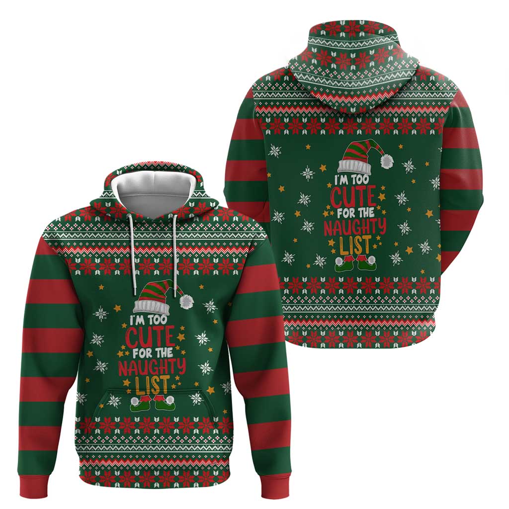 Too Cute For The Naughty List Christmas Zip Hoodie Xmas Holiday Patterns - Wonder Print Shop