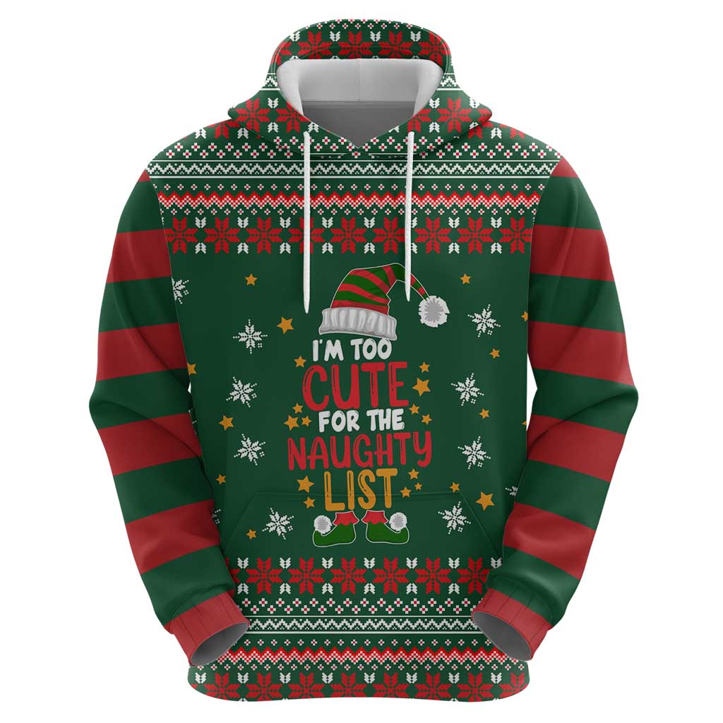 Too Cute For The Naughty List Christmas Zip Hoodie Xmas Holiday Patterns - Wonder Print Shop