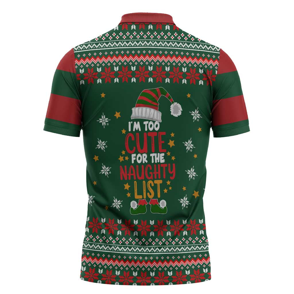 Too Cute For The Naughty List Christmas Zipper Polo Shirt Xmas Holiday Patterns - Wonder Print Shop