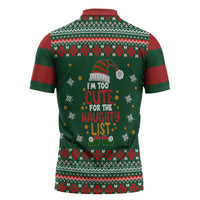 Too Cute For The Naughty List Christmas Zipper Polo Shirt Xmas Holiday Patterns - Wonder Print Shop