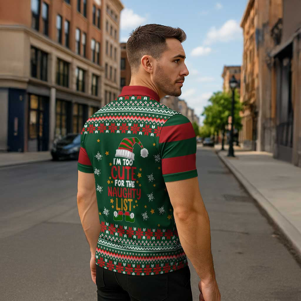 Too Cute For The Naughty List Christmas Zipper Polo Shirt Xmas Holiday Patterns - Wonder Print Shop