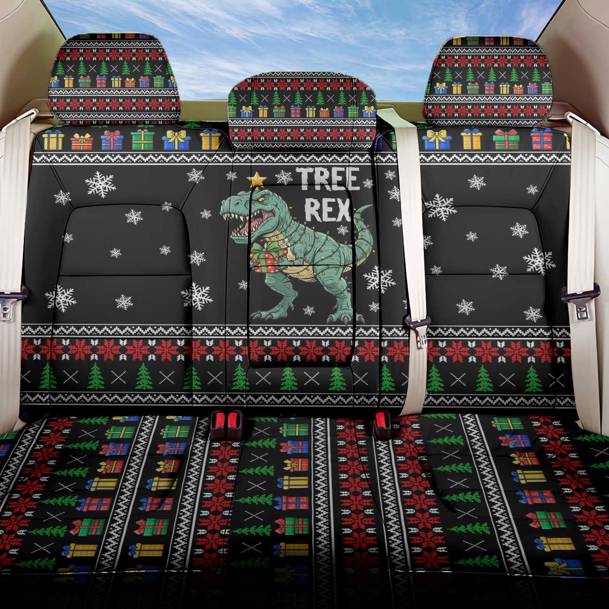 Tree Rex Christmas Back Car Seat Cover Xmas Holiday Patterns - Wonder Print Shop