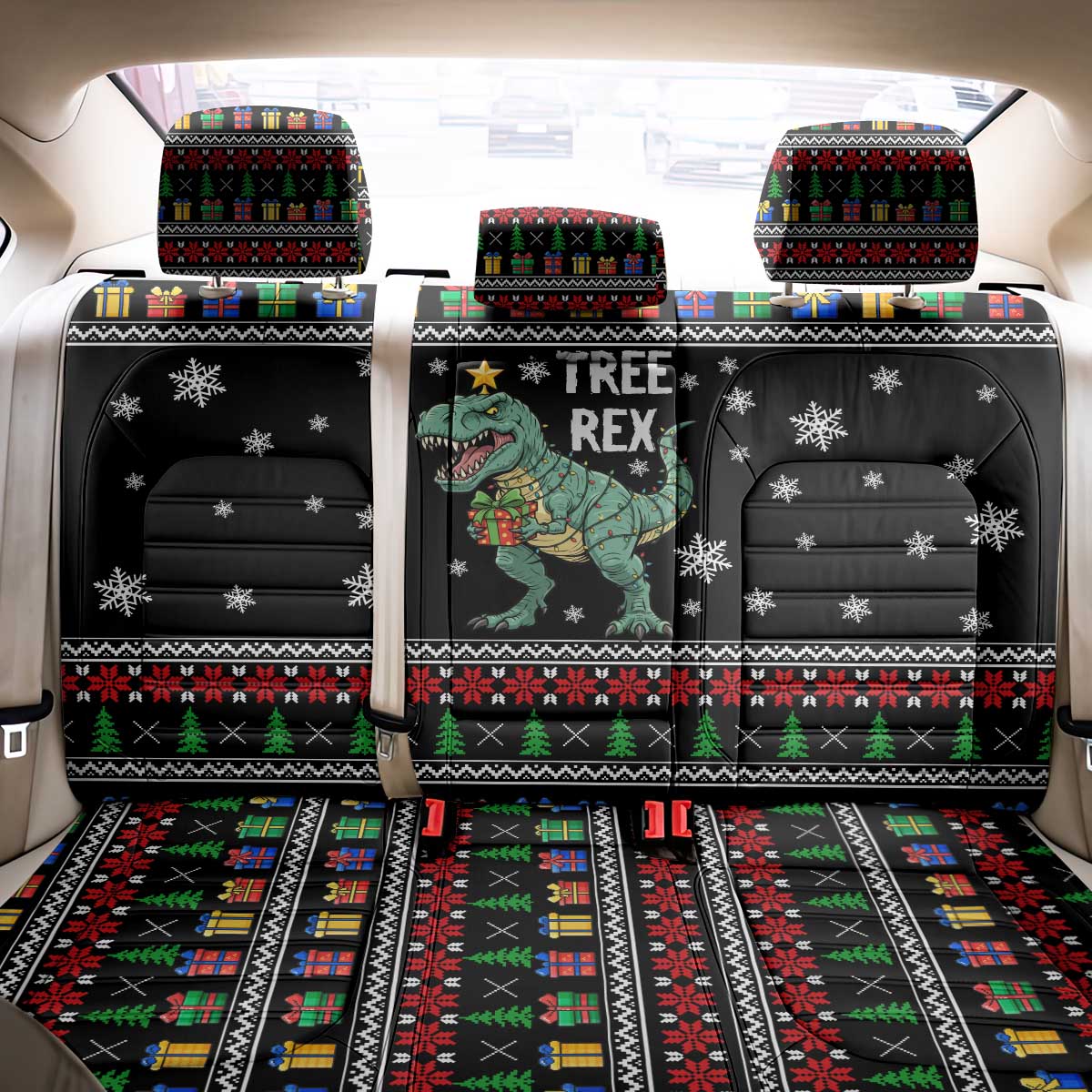 Tree Rex Christmas Back Car Seat Cover Xmas Holiday Patterns - Wonder Print Shop