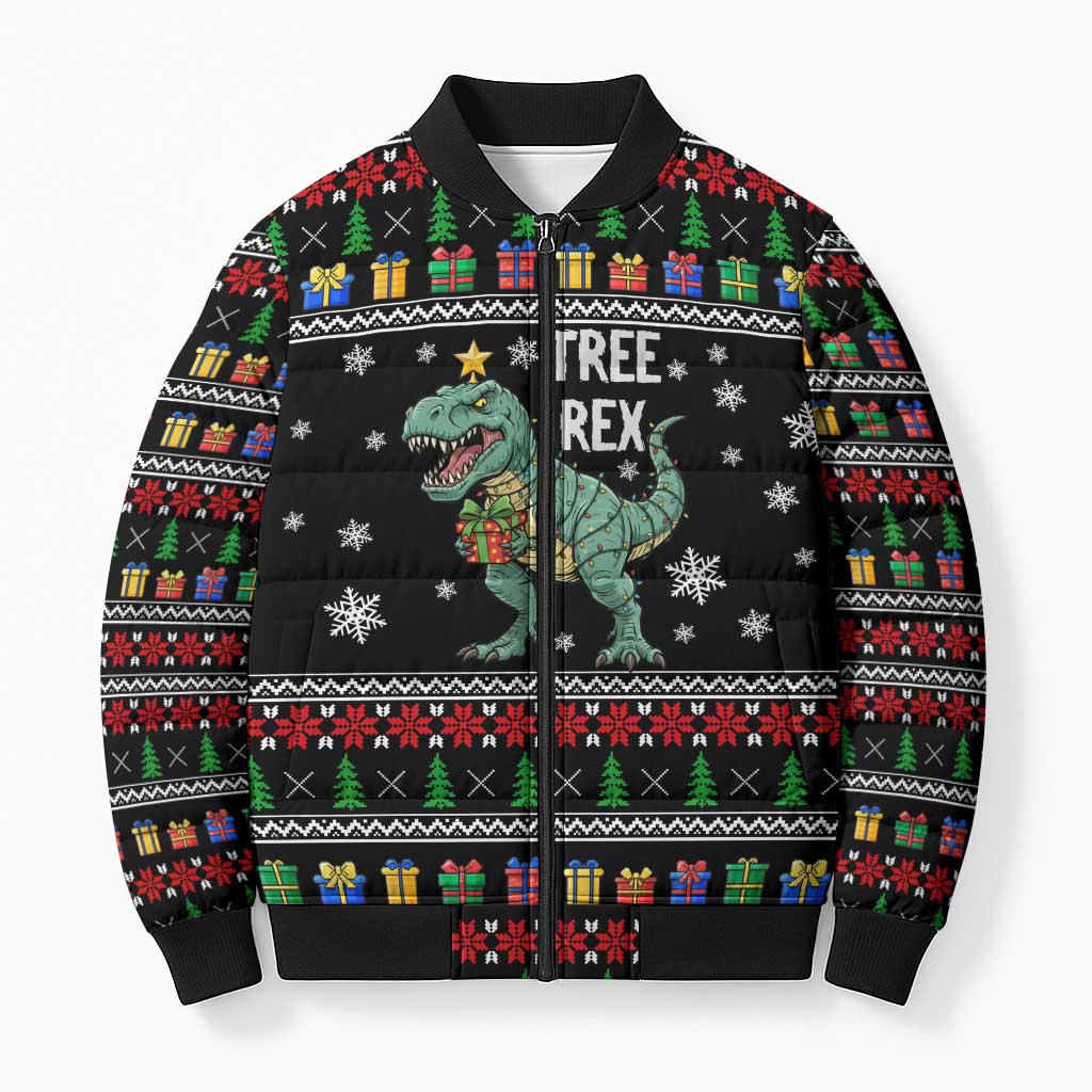 Tree Rex Christmas Bomber Puffer Jacket Xmas Holiday Patterns - Wonder Print Shop