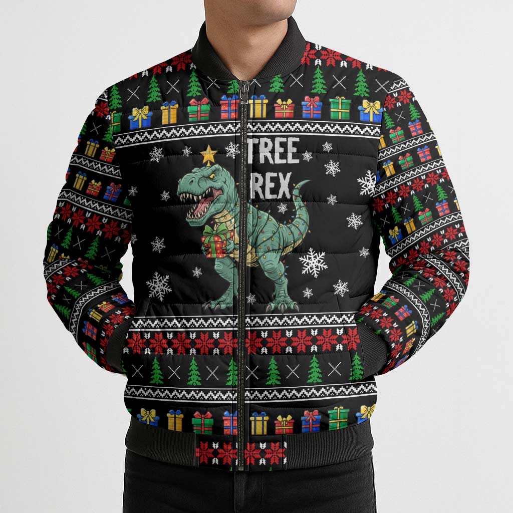 Tree Rex Christmas Bomber Puffer Jacket Xmas Holiday Patterns - Wonder Print Shop