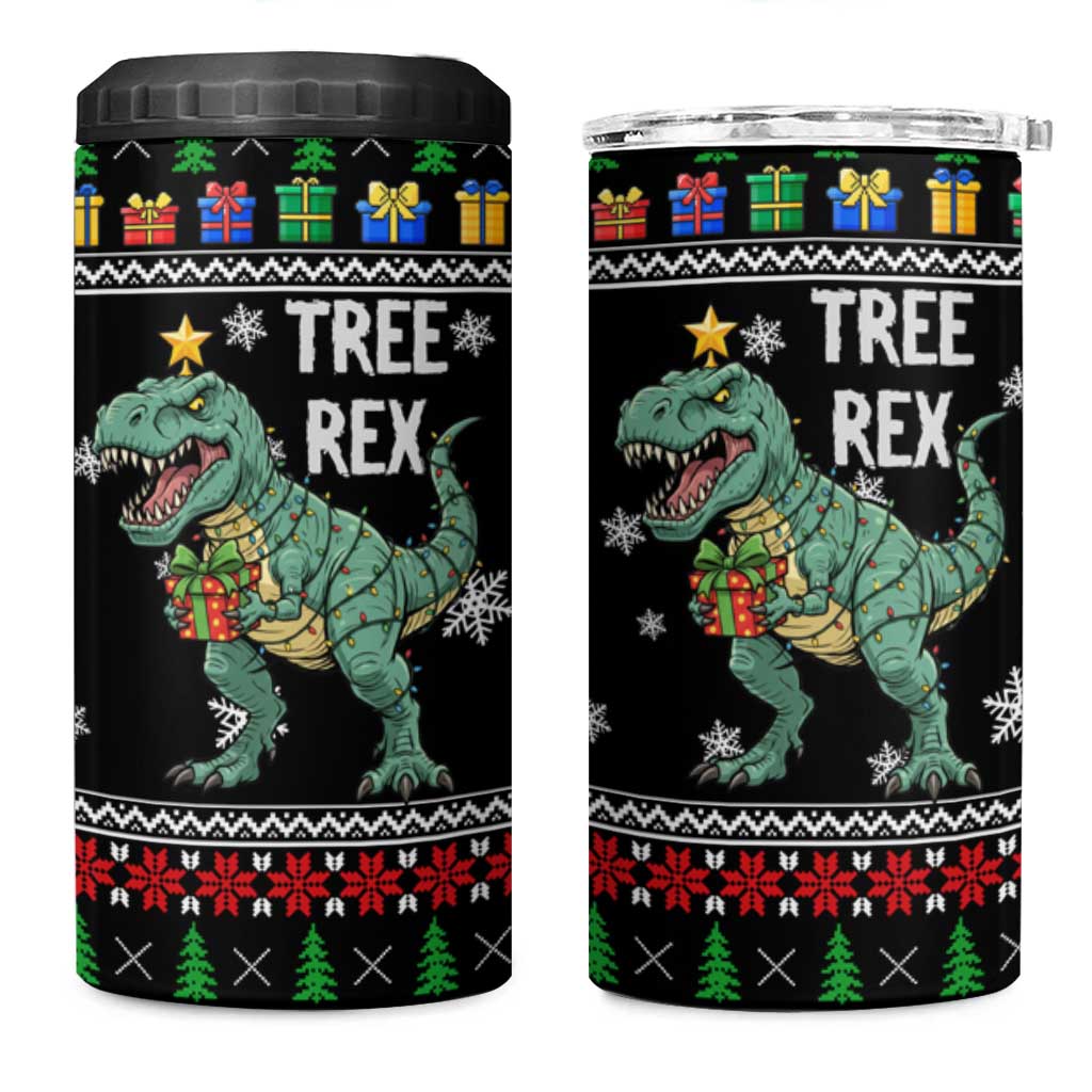 Tree Rex Christmas 4 in 1 Can Cooler Tumbler Xmas Holiday Patterns - Wonder Print Shop