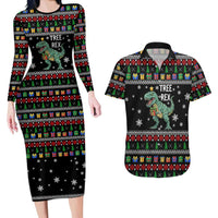 Tree Rex Christmas Couples Matching Long Sleeve Bodycon Dress and Hawaiian Shirt Xmas Holiday Patterns - Wonder Print Shop