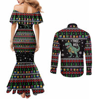 Tree Rex Christmas Couples Matching Mermaid Dress and Long Sleeve Button Shirt Xmas Holiday Patterns - Wonder Print Shop