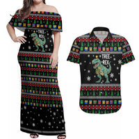 Tree Rex Christmas Couples Matching Off Shoulder Maxi Dress and Hawaiian Shirt Xmas Holiday Patterns - Wonder Print Shop