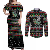 Tree Rex Christmas Couples Matching Off Shoulder Maxi Dress and Long Sleeve Button Shirt Xmas Holiday Patterns - Wonder Print Shop