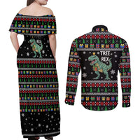 Tree Rex Christmas Couples Matching Off Shoulder Maxi Dress and Long Sleeve Button Shirt Xmas Holiday Patterns - Wonder Print Shop
