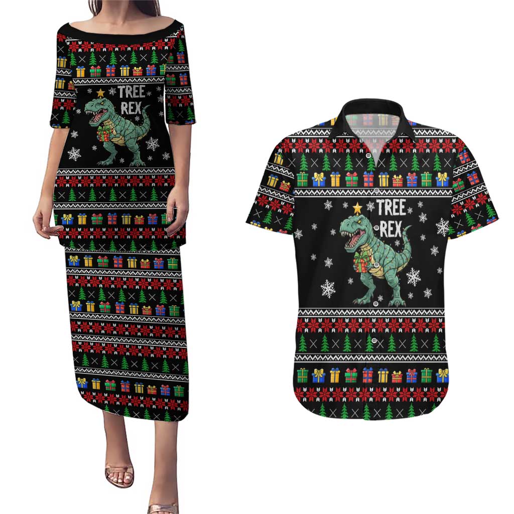 Tree Rex Christmas Couples Matching Puletasi and Hawaiian Shirt Xmas Holiday Patterns - Wonder Print Shop