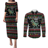 Tree Rex Christmas Couples Matching Puletasi and Long Sleeve Button Shirt Xmas Holiday Patterns - Wonder Print Shop