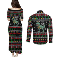 Tree Rex Christmas Couples Matching Puletasi and Long Sleeve Button Shirt Xmas Holiday Patterns - Wonder Print Shop
