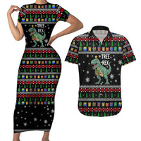 Tree Rex Christmas Couples Matching Short Sleeve Bodycon Dress and Hawaiian Shirt Xmas Holiday Patterns - Wonder Print Shop