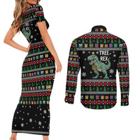 Tree Rex Christmas Couples Matching Short Sleeve Bodycon Dress and Long Sleeve Button Shirt Xmas Holiday Patterns - Wonder Print Shop