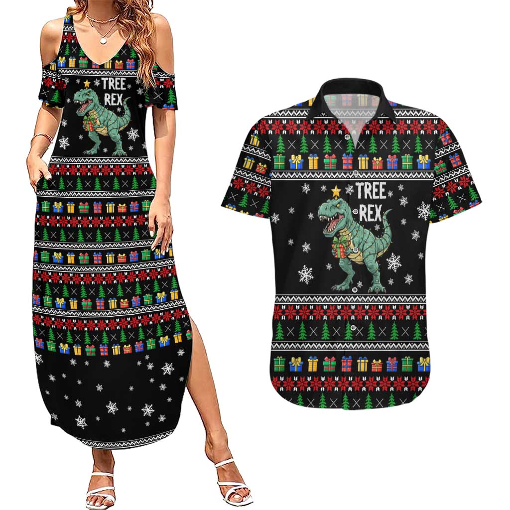 Tree Rex Christmas Couples Matching Summer Maxi Dress and Hawaiian Shirt Xmas Holiday Patterns - Wonder Print Shop