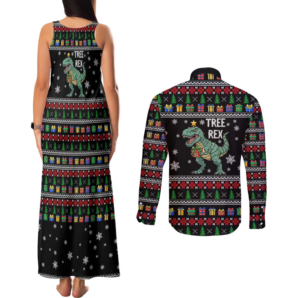 Tree Rex Christmas Couples Matching Tank Maxi Dress and Long Sleeve Button Shirt Xmas Holiday Patterns - Wonder Print Shop
