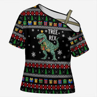 Tree Rex Christmas Cross Shoulder Shirt Xmas Holiday Patterns - Wonder Print Shop