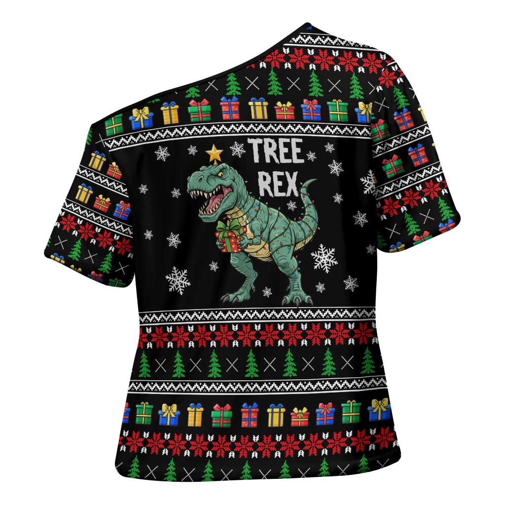 Tree Rex Christmas Cross Shoulder Shirt Xmas Holiday Patterns - Wonder Print Shop