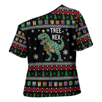 Tree Rex Christmas Cross Shoulder Shirt Xmas Holiday Patterns - Wonder Print Shop