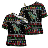 Tree Rex Christmas Cross Shoulder Shirt Xmas Holiday Patterns - Wonder Print Shop