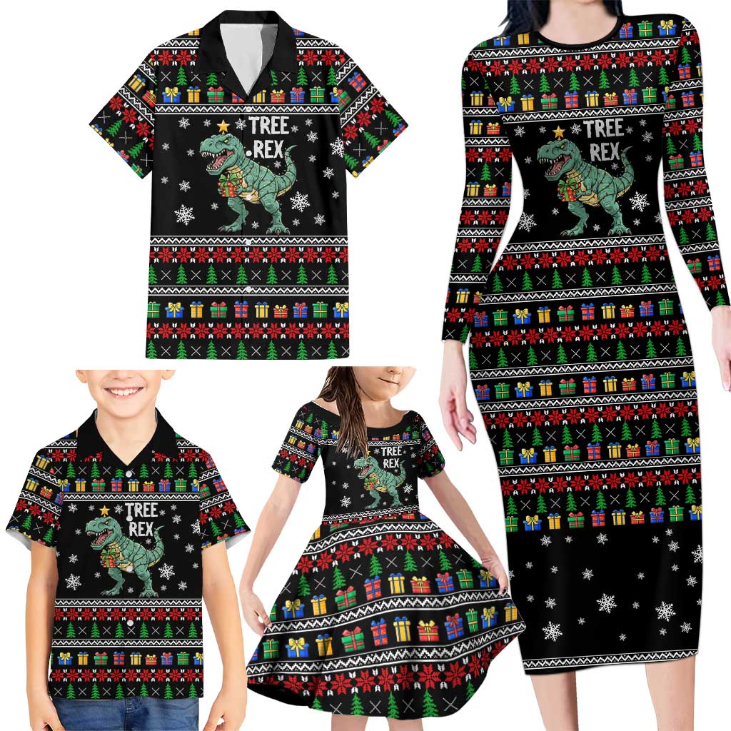 Tree Rex Christmas Family Matching Long Sleeve Bodycon Dress and Hawaiian Shirt Xmas Holiday Patterns - Wonder Print Shop