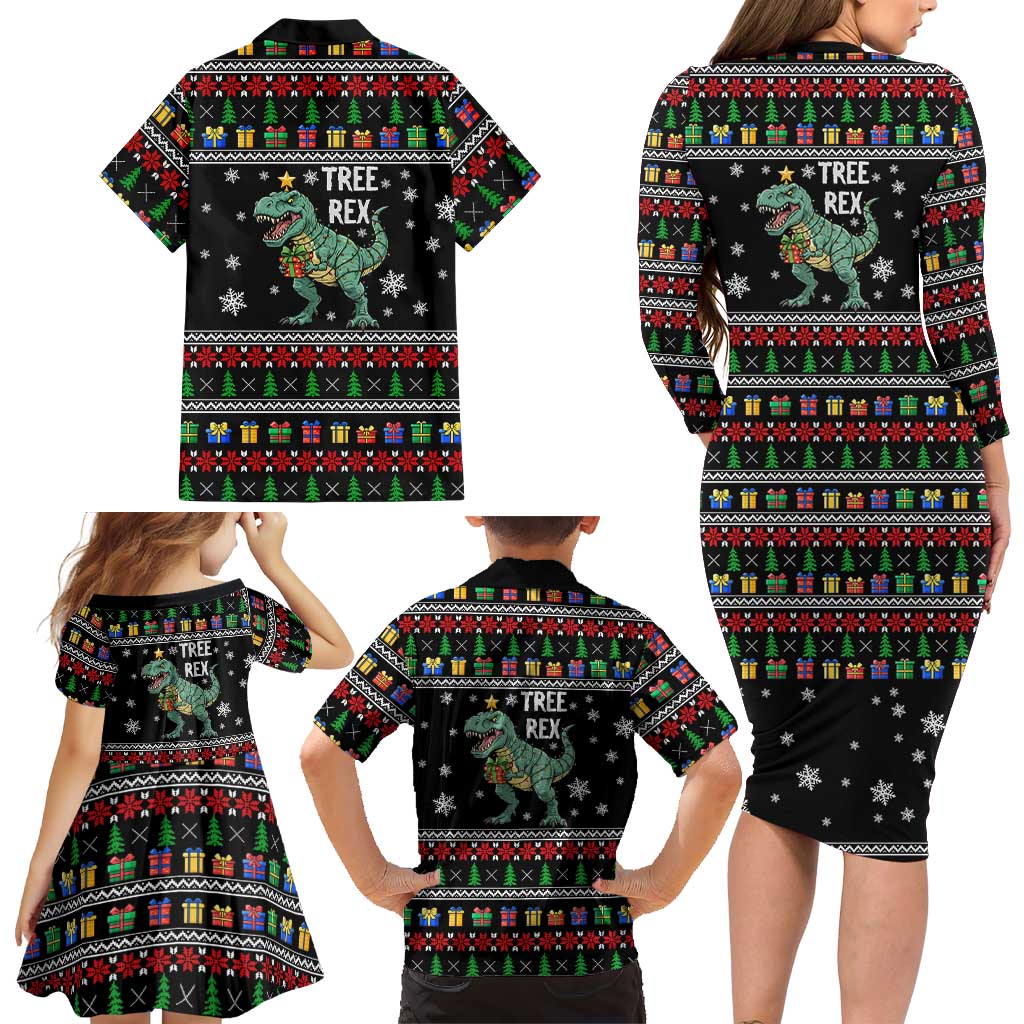 Tree Rex Christmas Family Matching Long Sleeve Bodycon Dress and Hawaiian Shirt Xmas Holiday Patterns - Wonder Print Shop