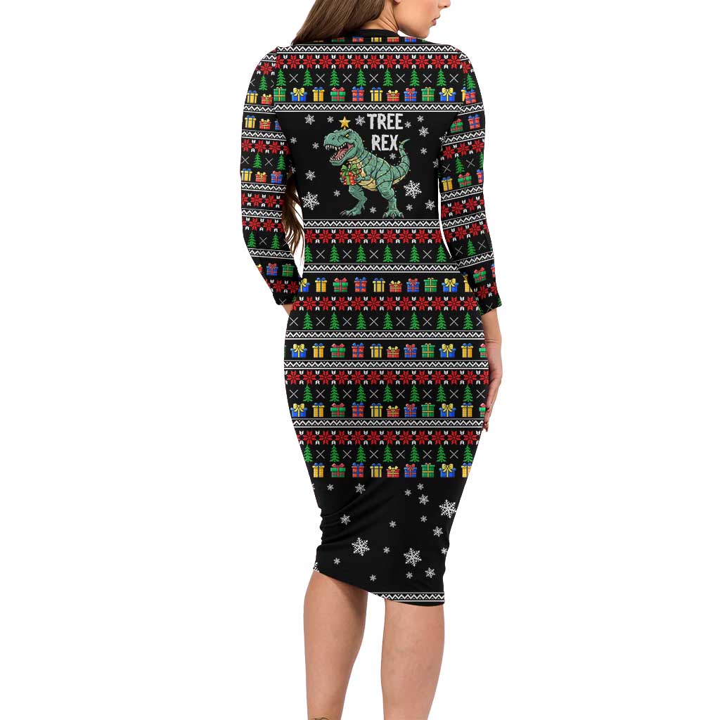 Tree Rex Christmas Family Matching Long Sleeve Bodycon Dress and Hawaiian Shirt Xmas Holiday Patterns - Wonder Print Shop