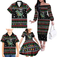 Tree Rex Christmas Family Matching Off The Shoulder Long Sleeve Dress and Hawaiian Shirt Xmas Holiday Patterns - Wonder Print Shop