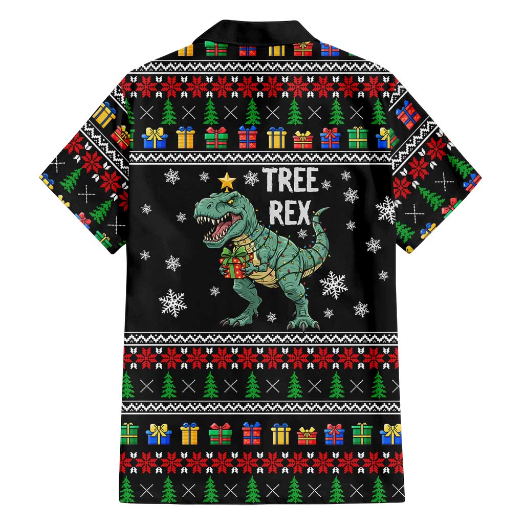 Tree Rex Christmas Family Matching Off The Shoulder Long Sleeve Dress and Hawaiian Shirt Xmas Holiday Patterns - Wonder Print Shop