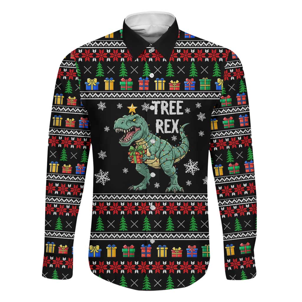 Tree Rex Christmas Family Matching Off The Shoulder Long Sleeve Dress and Hawaiian Shirt Xmas Holiday Patterns - Wonder Print Shop