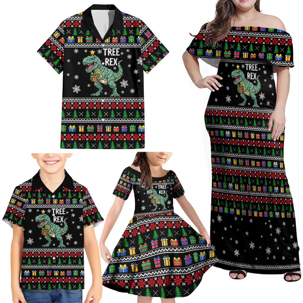 Tree Rex Christmas Family Matching Off Shoulder Maxi Dress and Hawaiian Shirt Xmas Holiday Patterns - Wonder Print Shop