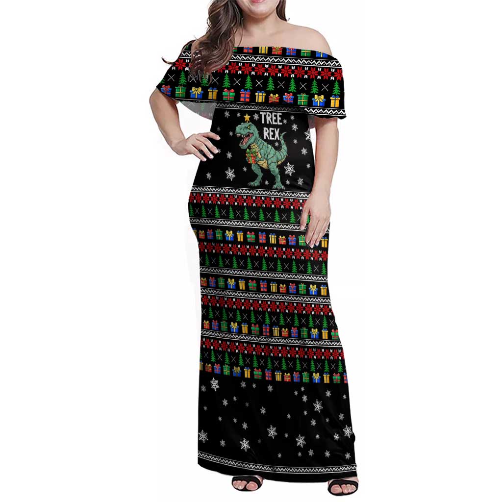 Tree Rex Christmas Family Matching Off Shoulder Maxi Dress and Hawaiian Shirt Xmas Holiday Patterns - Wonder Print Shop