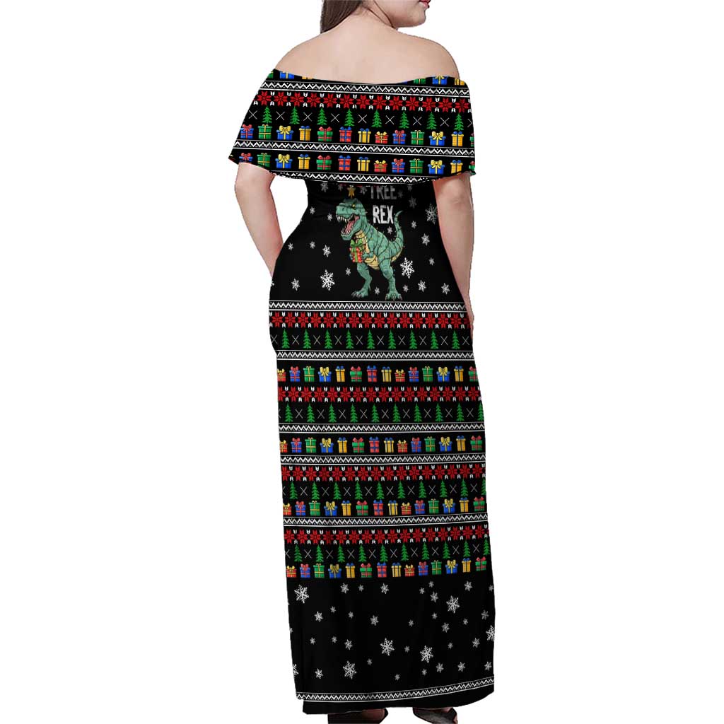 Tree Rex Christmas Family Matching Off Shoulder Maxi Dress and Hawaiian Shirt Xmas Holiday Patterns - Wonder Print Shop