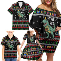 Tree Rex Christmas Family Matching Off Shoulder Short Dress and Hawaiian Shirt Xmas Holiday Patterns - Wonder Print Shop