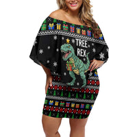 Tree Rex Christmas Family Matching Off Shoulder Short Dress and Hawaiian Shirt Xmas Holiday Patterns - Wonder Print Shop