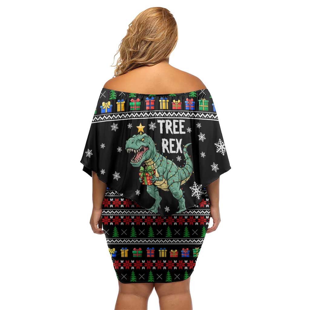 Tree Rex Christmas Family Matching Off Shoulder Short Dress and Hawaiian Shirt Xmas Holiday Patterns - Wonder Print Shop