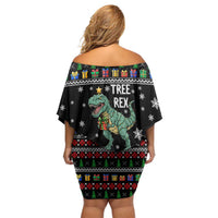 Tree Rex Christmas Family Matching Off Shoulder Short Dress and Hawaiian Shirt Xmas Holiday Patterns - Wonder Print Shop