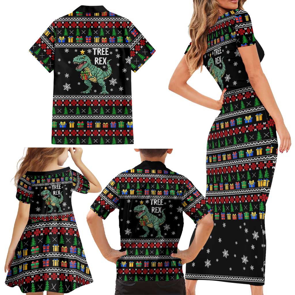 Tree Rex Christmas Family Matching Short Sleeve Bodycon Dress and Hawaiian Shirt Xmas Holiday Patterns - Wonder Print Shop