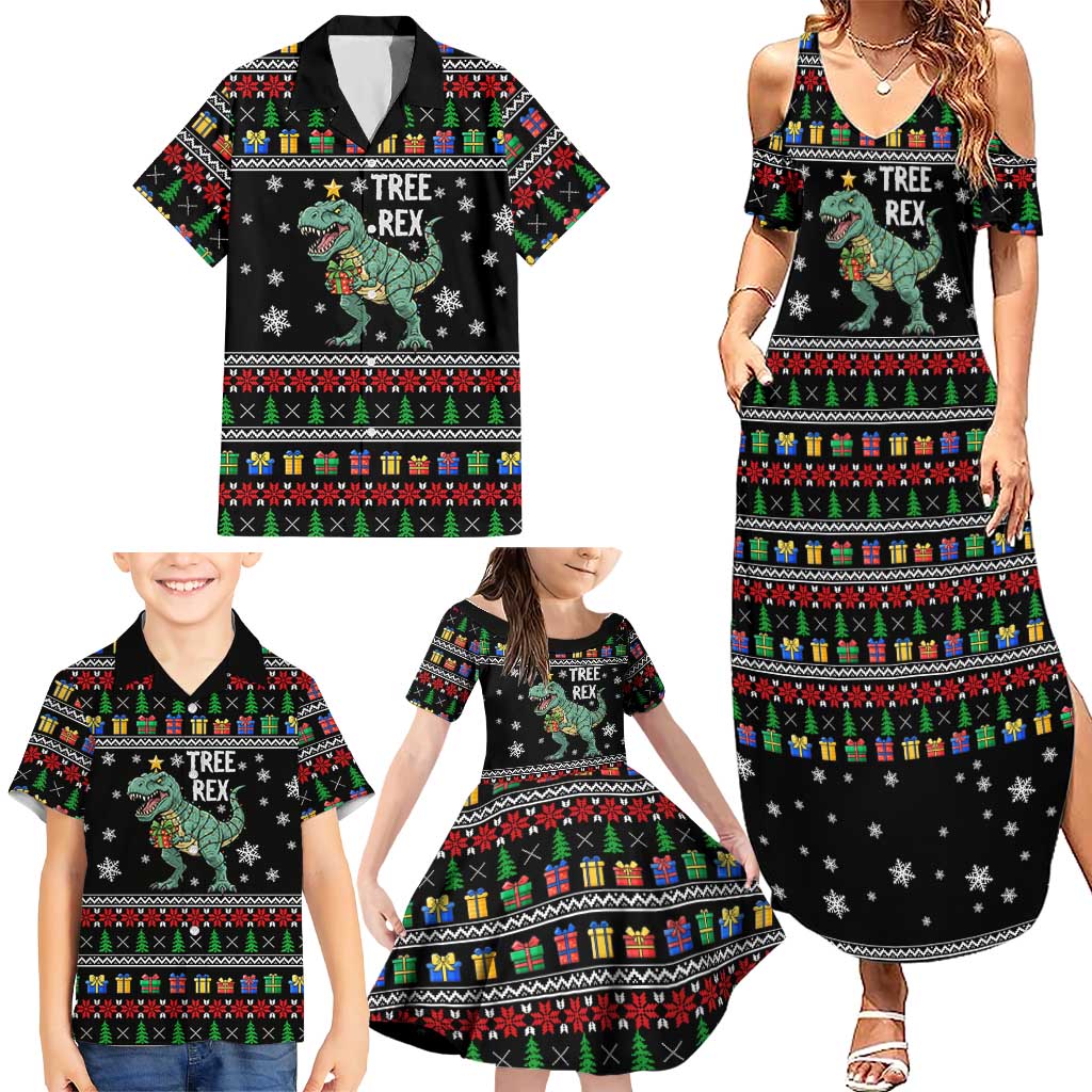 Tree Rex Christmas Family Matching Summer Maxi Dress and Hawaiian Shirt Xmas Holiday Patterns - Wonder Print Shop
