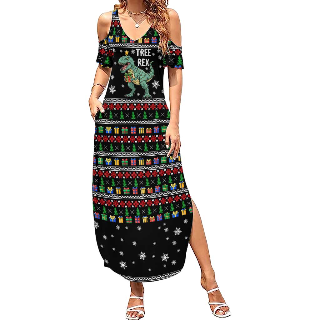 Tree Rex Christmas Family Matching Summer Maxi Dress and Hawaiian Shirt Xmas Holiday Patterns - Wonder Print Shop