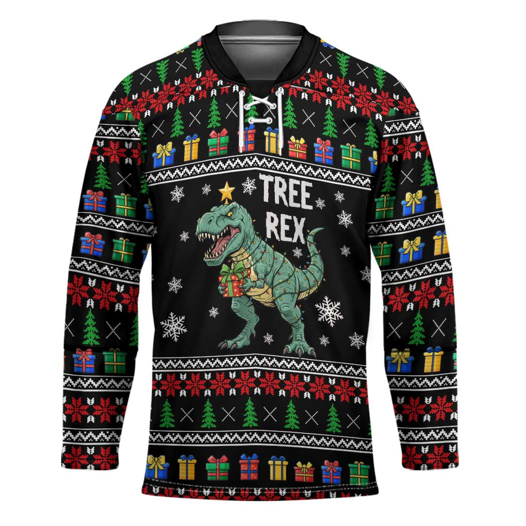 Tree Rex Christmas Hockey Jersey Xmas Holiday Patterns - Wonder Print Shop