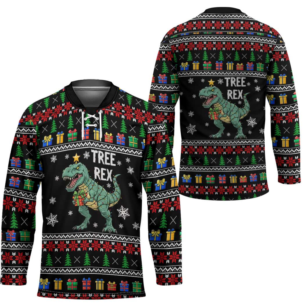 Tree Rex Christmas Hockey Jersey Xmas Holiday Patterns - Wonder Print Shop