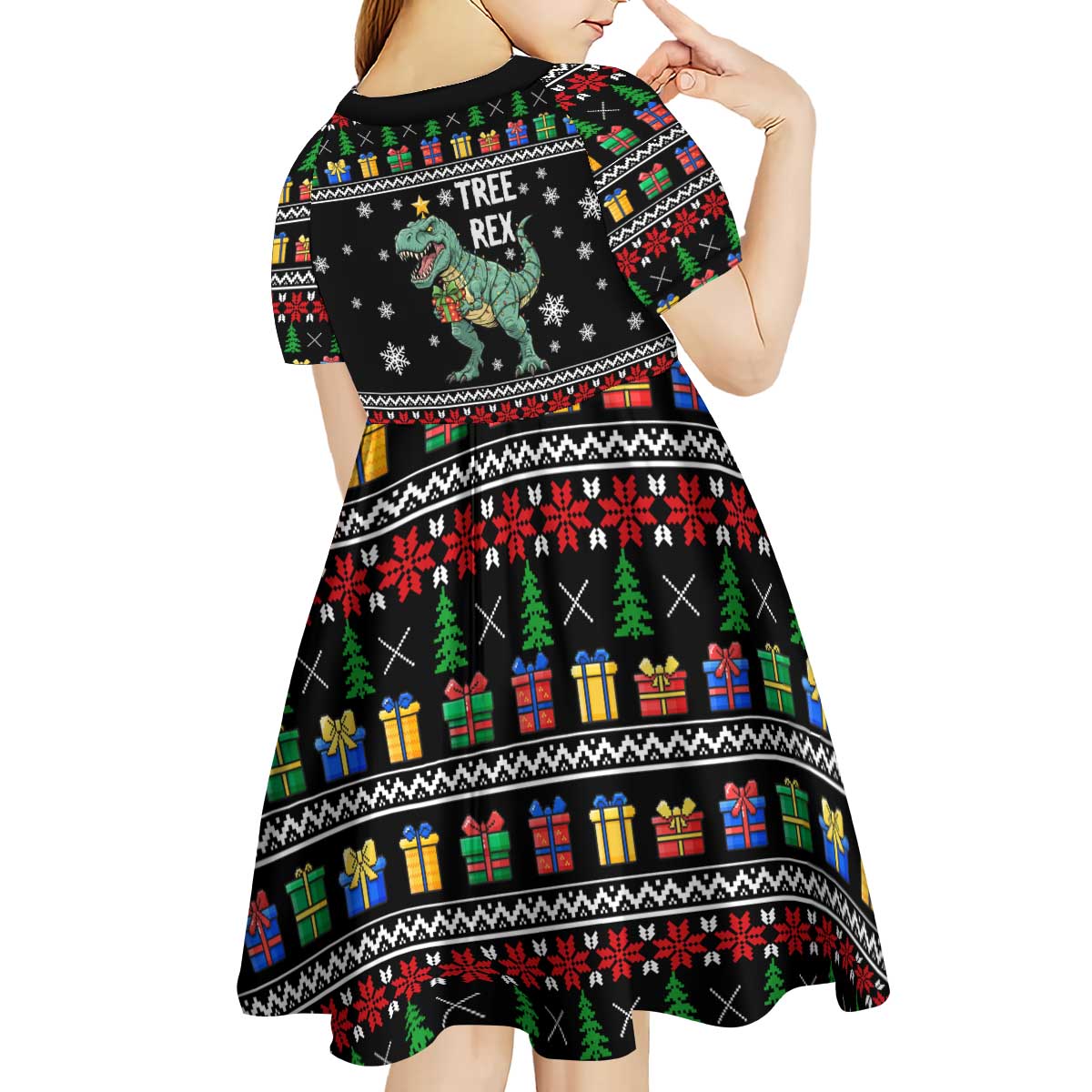 Tree Rex Christmas Kid Short Sleeve Dress Xmas Holiday Patterns - Wonder Print Shop