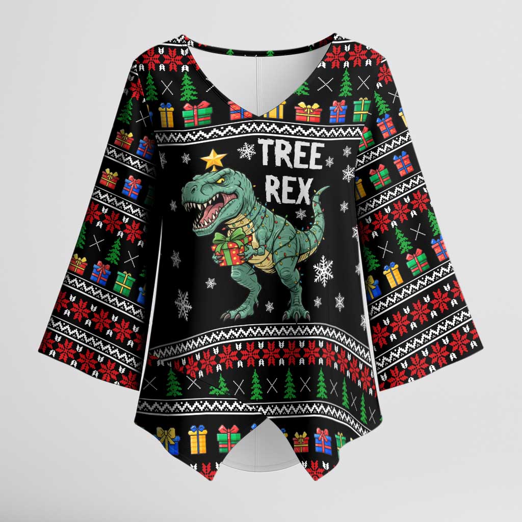 Tree Rex Christmas Kimono Sleeve Blouse Xmas Holiday Patterns - Wonder Print Shop