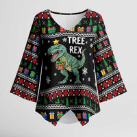 Tree Rex Christmas Kimono Sleeve Blouse Xmas Holiday Patterns - Wonder Print Shop