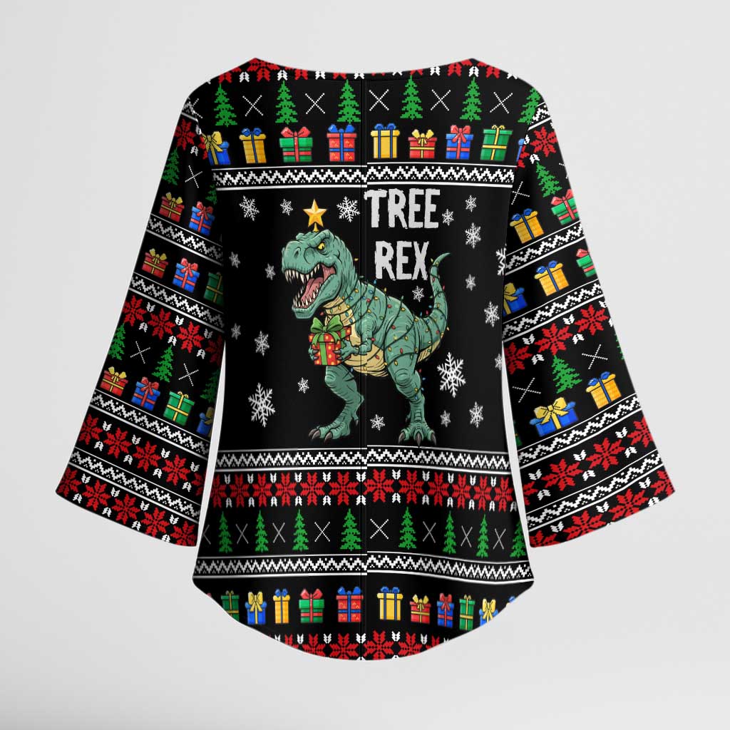 Tree Rex Christmas Kimono Sleeve Blouse Xmas Holiday Patterns - Wonder Print Shop