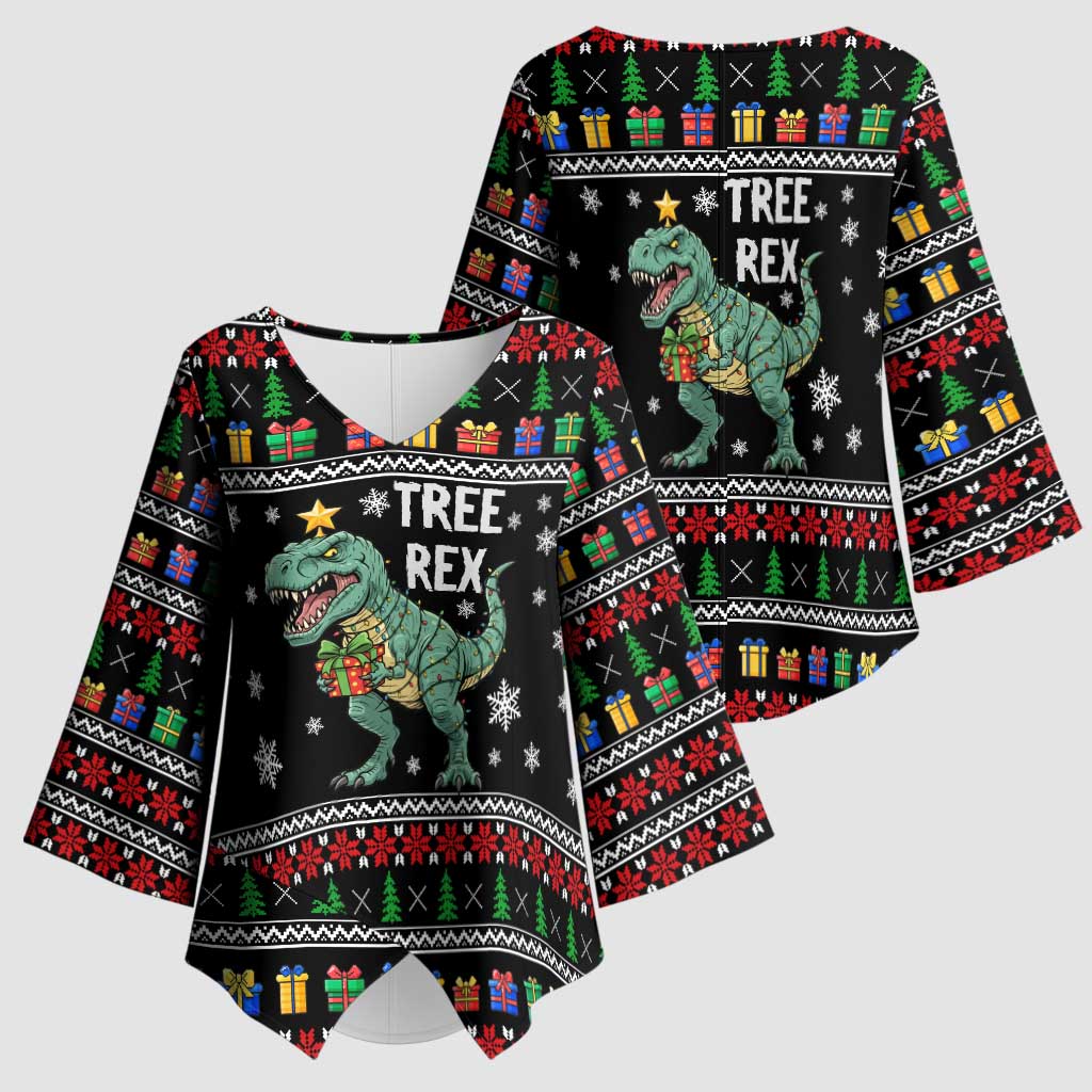 Tree Rex Christmas Kimono Sleeve Blouse Xmas Holiday Patterns - Wonder Print Shop