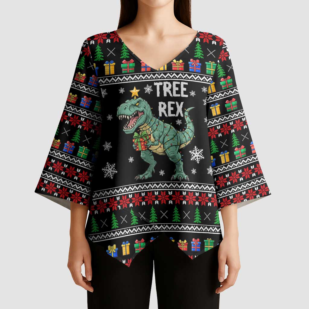 Tree Rex Christmas Kimono Sleeve Blouse Xmas Holiday Patterns - Wonder Print Shop